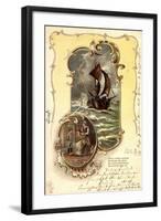 Präge Passepartout Litho, Segelboot, Frauen, Gedicht-null-Framed Giclee Print