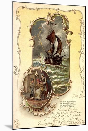 Präge Passepartout Litho, Segelboot, Frauen, Gedicht-null-Mounted Giclee Print
