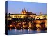 Prague Castle on the Skyline and the Charles Bridge over the River Vltava, UNESCO World Heritage Si-Hans Peter Merten-Stretched Canvas