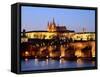 Prague Castle on the Skyline and the Charles Bridge over the River Vltava, UNESCO World Heritage Si-Hans Peter Merten-Framed Stretched Canvas