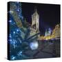 Prague Old Town Hall Tower and Christmas Tree.-Jon Hicks-Stretched Canvas