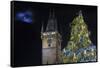 Prague Old Town Hall Tower and Christmas Tree.-Jon Hicks-Framed Stretched Canvas