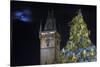 Prague Old Town Hall Tower and Christmas Tree.-Jon Hicks-Stretched Canvas