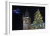 Prague Old Town Hall Tower and Christmas Tree.-Jon Hicks-Framed Photographic Print