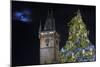 Prague Old Town Hall Tower and Christmas Tree.-Jon Hicks-Mounted Photographic Print