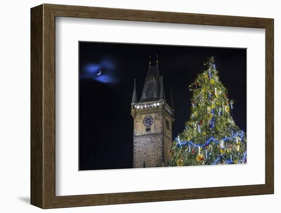 Prague Old Town Hall Tower and Christmas Tree.-Jon Hicks-Framed Photographic Print