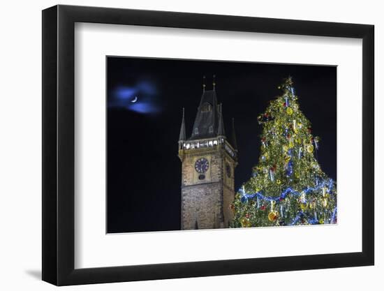 Prague Old Town Hall Tower and Christmas Tree.-Jon Hicks-Framed Photographic Print
