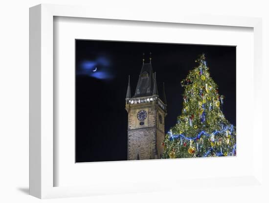 Prague Old Town Hall Tower and Christmas Tree.-Jon Hicks-Framed Photographic Print