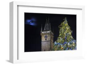 Prague Old Town Hall Tower and Christmas Tree.-Jon Hicks-Framed Photographic Print