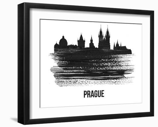 Prague Skyline Brush Stroke - Black II-NaxArt-Framed Art Print