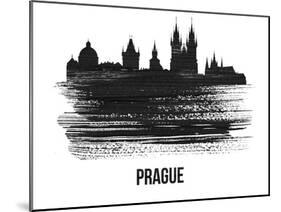 Prague Skyline Brush Stroke - Black II-NaxArt-Mounted Art Print