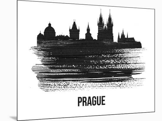 Prague Skyline Brush Stroke - Black II-NaxArt-Mounted Art Print