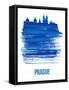 Prague Skyline Brush Stroke - Blue-NaxArt-Framed Stretched Canvas