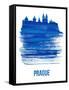 Prague Skyline Brush Stroke - Blue-NaxArt-Framed Stretched Canvas