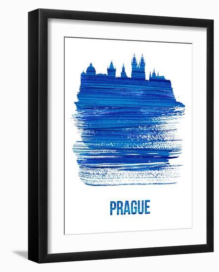 Prague Skyline Brush Stroke - Blue-NaxArt-Framed Art Print