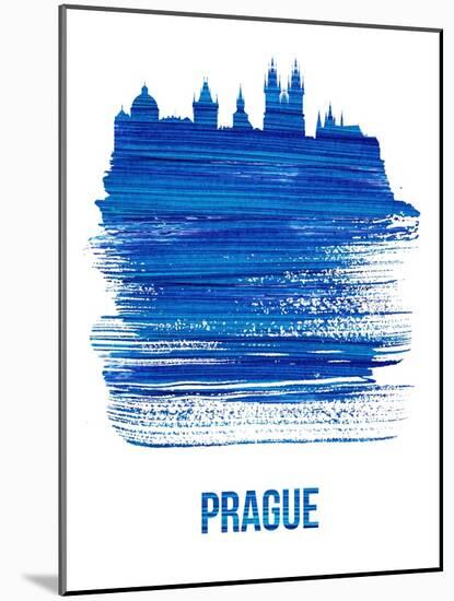 Prague Skyline Brush Stroke - Blue-NaxArt-Mounted Art Print