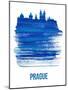 Prague Skyline Brush Stroke - Blue-NaxArt-Mounted Art Print