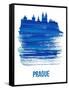 Prague Skyline Brush Stroke - Blue-NaxArt-Framed Stretched Canvas