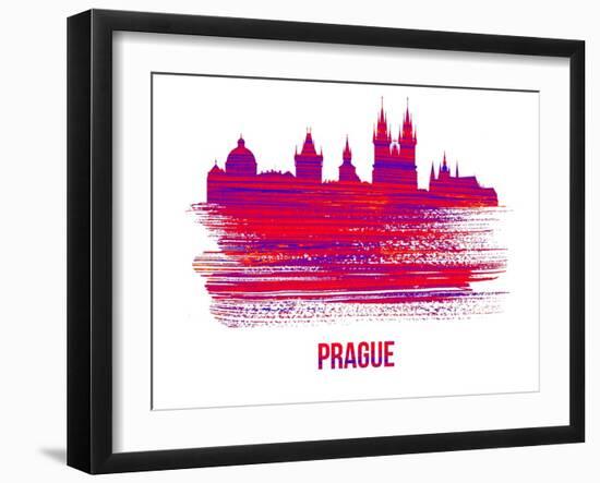 Prague Skyline Brush Stroke - Red-NaxArt-Framed Art Print