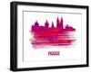 Prague Skyline Brush Stroke - Red-NaxArt-Framed Art Print