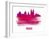 Prague Skyline Brush Stroke - Red-NaxArt-Framed Art Print