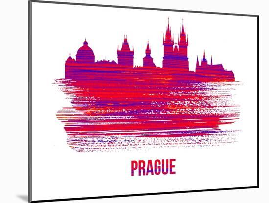 Prague Skyline Brush Stroke - Red-NaxArt-Mounted Art Print