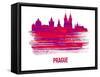 Prague Skyline Brush Stroke - Red-NaxArt-Framed Stretched Canvas