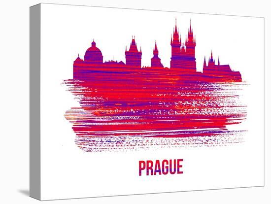 Prague Skyline Brush Stroke - Red-NaxArt-Stretched Canvas