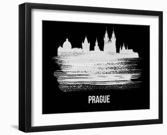 Prague Skyline Brush Stroke - White-NaxArt-Framed Art Print