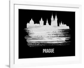 Prague Skyline Brush Stroke - White-NaxArt-Framed Art Print
