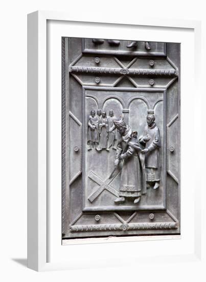 Prague, St. Vitus Cathedral, Central Portal, Western Facade, Bronze Door, Lower Left Panel-Samuel Magal-Framed Photographic Print