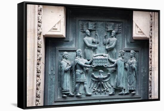 Prague, St. Vitus Cathedral, Central Portal, Western Facade, Bronze Door, Upper Left Panel-Samuel Magal-Framed Stretched Canvas