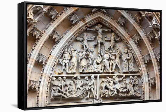 Prague, St. Vitus Cathedral, Central Portal, Western Facade, Tympanum Reliefs Above Bronze Door-Samuel Magal-Framed Stretched Canvas
