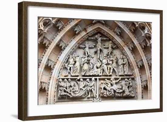 Prague, St. Vitus Cathedral, Central Portal, Western Facade, Tympanum Reliefs Above Bronze Door-Samuel Magal-Framed Photographic Print