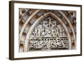 Prague, St. Vitus Cathedral, Central Portal, Western Facade, Tympanum Reliefs Above Bronze Door-Samuel Magal-Framed Photographic Print