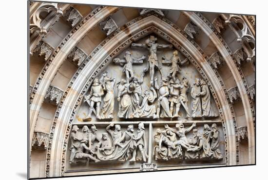 Prague, St. Vitus Cathedral, Central Portal, Western Facade, Tympanum Reliefs Above Bronze Door-Samuel Magal-Mounted Photographic Print