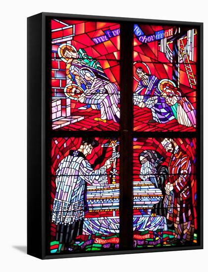 Prague, St. Vitus Cathedral, Chapel of the Holy Sepulcher, Stained Glass Window, Acts of Mercy-Samuel Magal-Framed Stretched Canvas