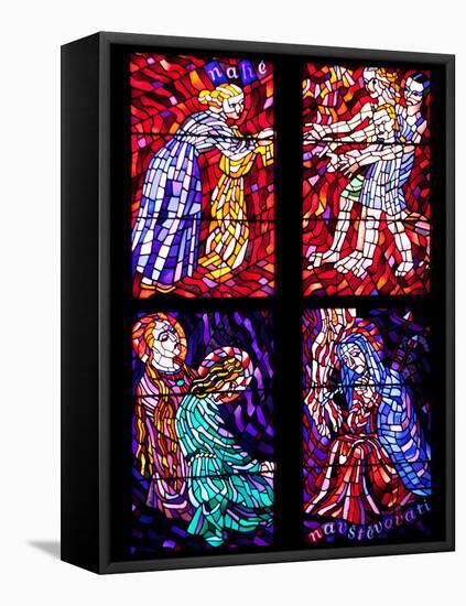 Prague, St. Vitus Cathedral, Chapel of the Holy Sepulcher, Stained Glass Window, Acts of Mercy-Samuel Magal-Framed Stretched Canvas