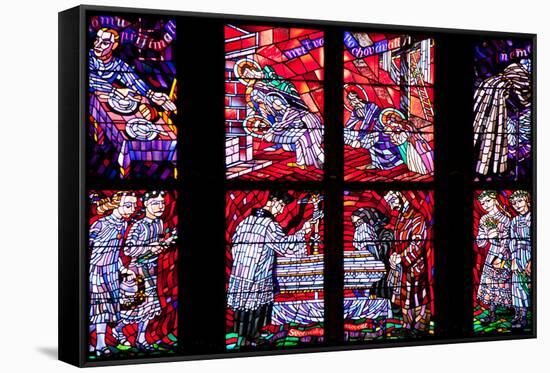 Prague, St. Vitus Cathedral, Chapel of the Holy Sepulcher, Stained Glass Window, Acts of Mercy-Samuel Magal-Framed Stretched Canvas