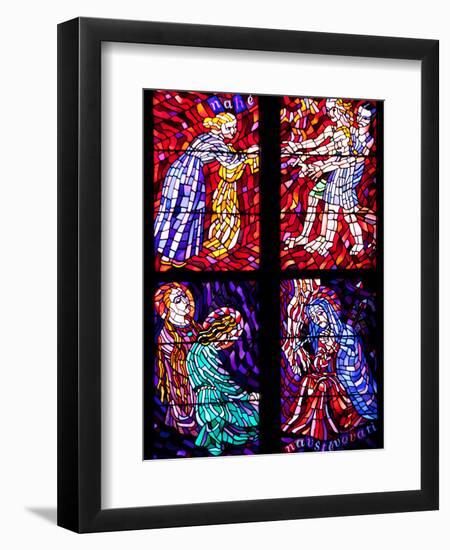 Prague, St. Vitus Cathedral, Chapel of the Holy Sepulcher, Stained Glass Window, Acts of Mercy-Samuel Magal-Framed Photographic Print