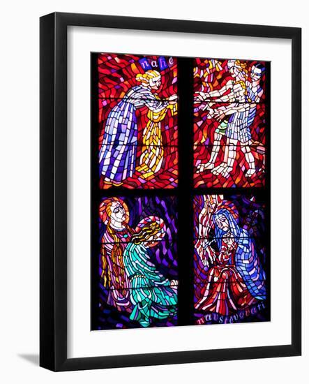 Prague, St. Vitus Cathedral, Chapel of the Holy Sepulcher, Stained Glass Window, Acts of Mercy-Samuel Magal-Framed Photographic Print