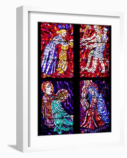 Prague, St. Vitus Cathedral, Chapel of the Holy Sepulcher, Stained Glass Window, Acts of Mercy-Samuel Magal-Framed Photographic Print