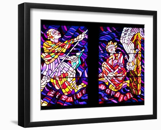 Prague, St. Vitus Cathedral, Chapel of the Holy Sepulcher, Stained Glass Window, Acts of Mercy-Samuel Magal-Framed Photographic Print