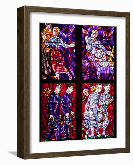 Prague, St. Vitus Cathedral, Chapel of the Holy Sepulcher, Stained Glass Window, Acts of Mercy-Samuel Magal-Framed Photographic Print