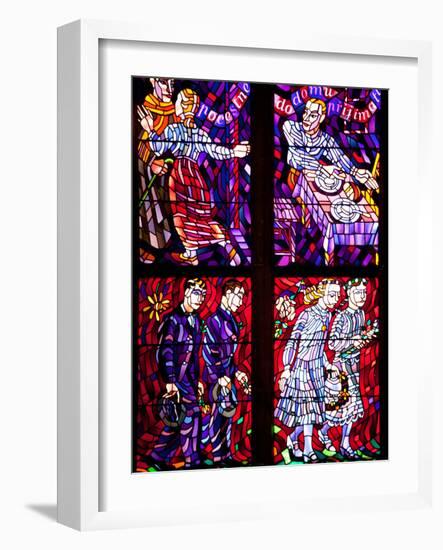 Prague, St. Vitus Cathedral, Chapel of the Holy Sepulcher, Stained Glass Window, Acts of Mercy-Samuel Magal-Framed Photographic Print