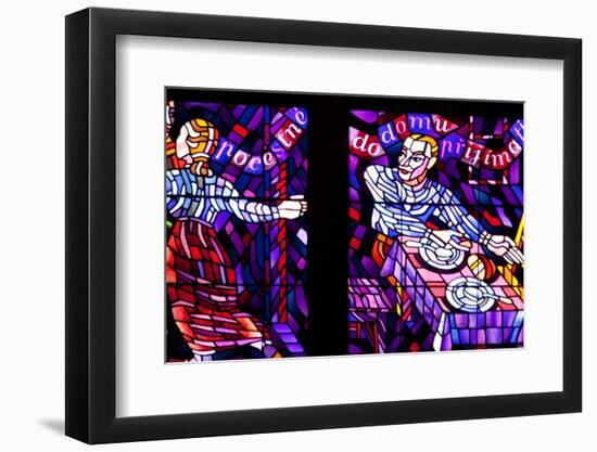 Prague, St. Vitus Cathedral, Chapel of the Holy Sepulcher, Stained Glass Window, Acts of Mercy-Samuel Magal-Framed Photographic Print