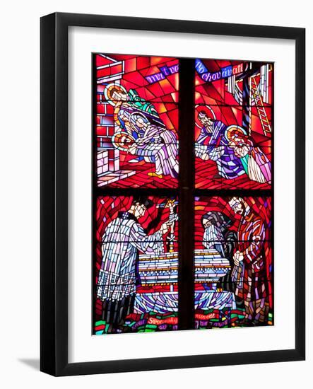 Prague, St. Vitus Cathedral, Chapel of the Holy Sepulcher, Stained Glass Window, Acts of Mercy-Samuel Magal-Framed Photographic Print