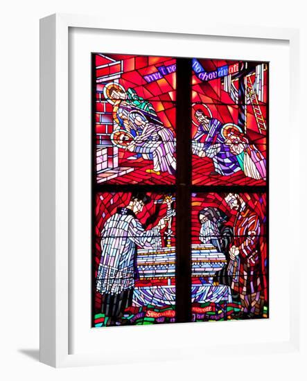 Prague, St. Vitus Cathedral, Chapel of the Holy Sepulcher, Stained Glass Window, Acts of Mercy-Samuel Magal-Framed Photographic Print