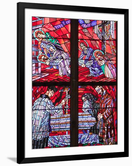 Prague, St. Vitus Cathedral, Chapel of the Holy Sepulcher, Stained Glass Window, Acts of Mercy-Samuel Magal-Framed Photographic Print