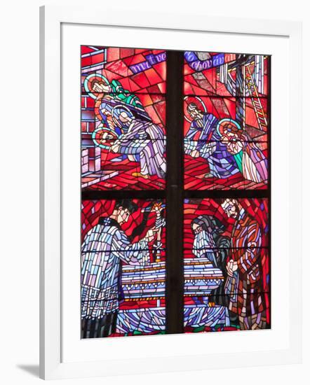 Prague, St. Vitus Cathedral, Chapel of the Holy Sepulcher, Stained Glass Window, Acts of Mercy-Samuel Magal-Framed Photographic Print